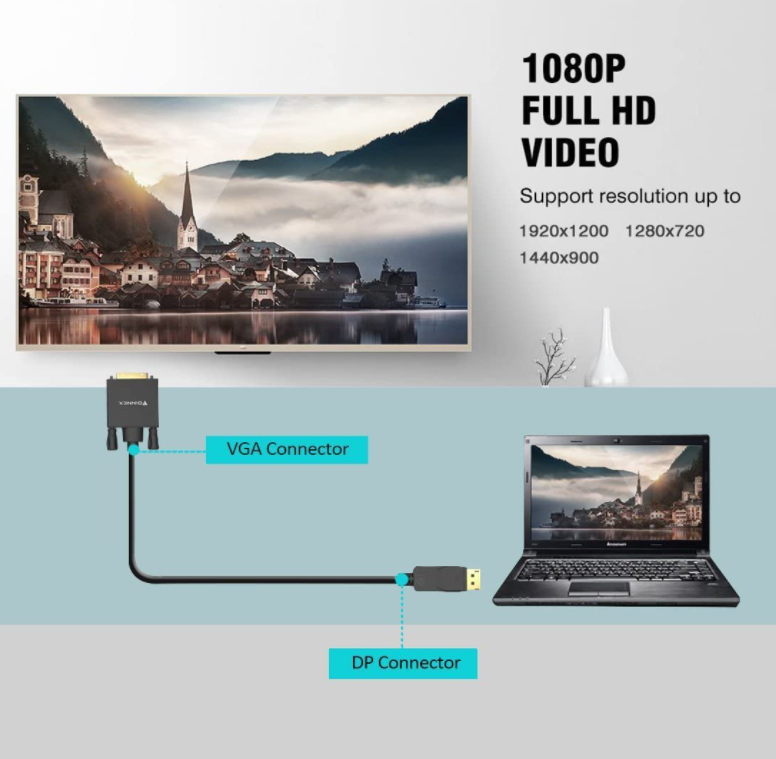 DisplayPort DP male to VGA male cable 1.5m black