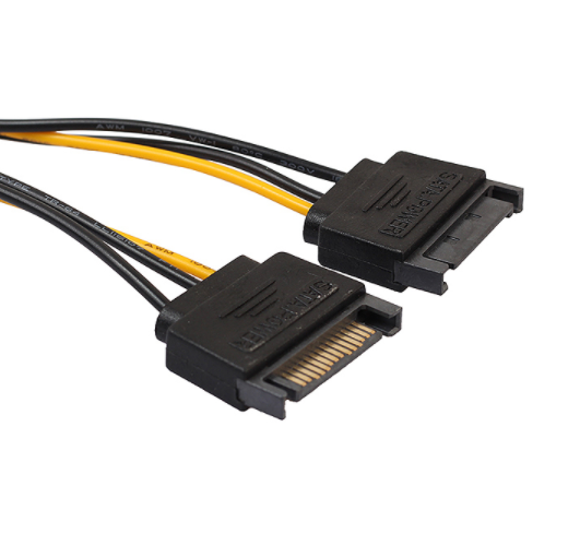 Pack of 2, 15-pin SATA power supply connectors to a 6-pin PCI E connector