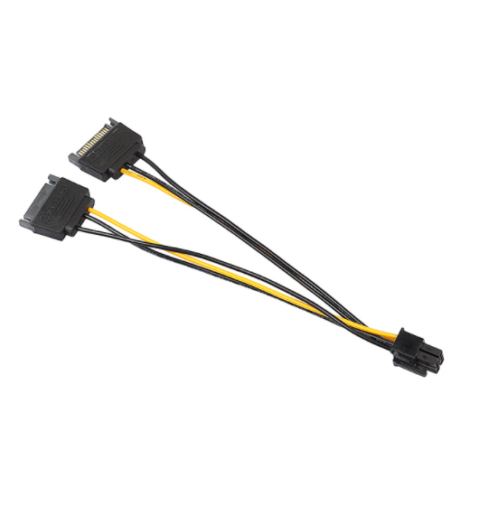 Pack of 2, 15-pin SATA power supply connectors to a 6-pin PCI E connector