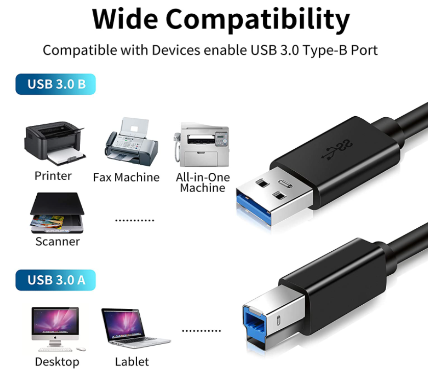 Printer cable USB 3.0 A Male to B Male Cable 2m black printer scanner