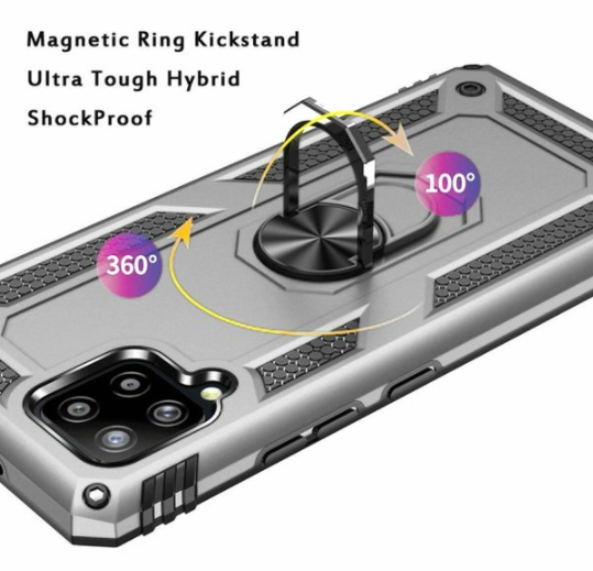 Samsung A12 phone case silver ring armor anti drop shockproof rugged protective