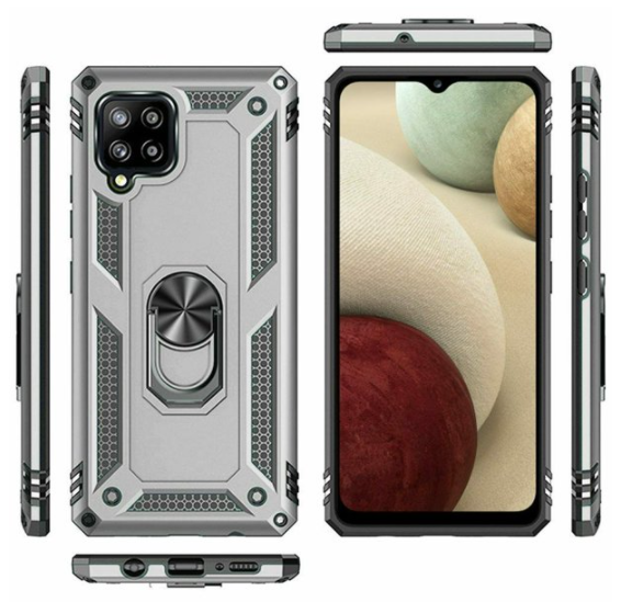 Samsung A12 phone case silver ring armor anti drop shockproof rugged protective