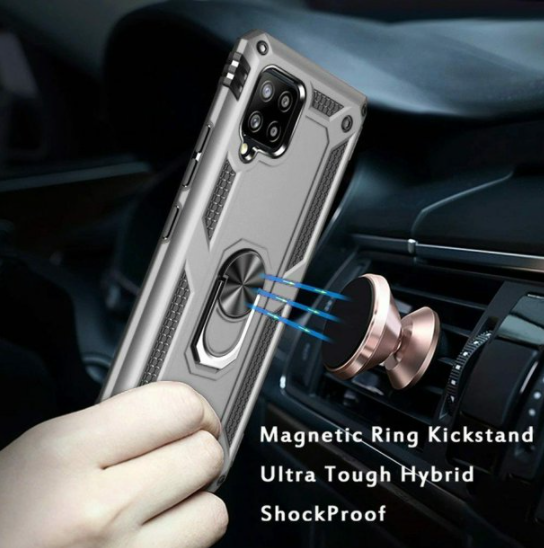 Samsung A12 phone case silver ring armor anti drop shockproof rugged protective