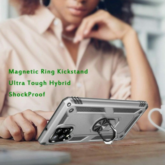 Samsung A12 phone case silver ring armor anti drop shockproof rugged protective
