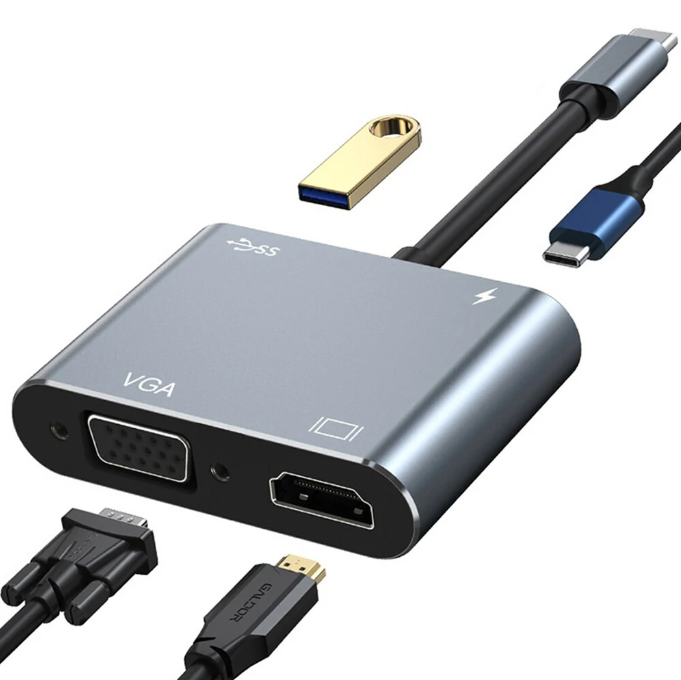 USB C Multiport Adapter USB C to HDMI 4K with Audio, VGA, and USB-C PD –