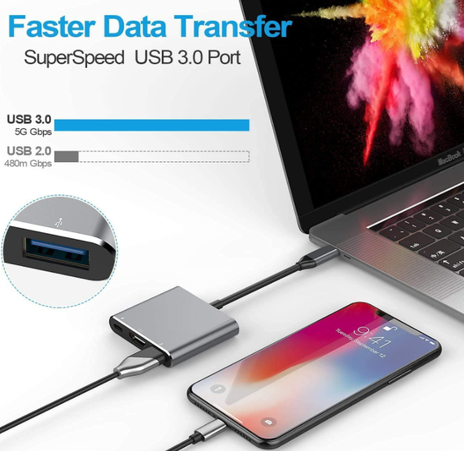 USB C to HDMI Multiport Adapter to USB (3 amp PD power InPut), HDMI 4K and USB-C for Android, iPhone 15, iPad 2020-2023, laptops and Macbooks