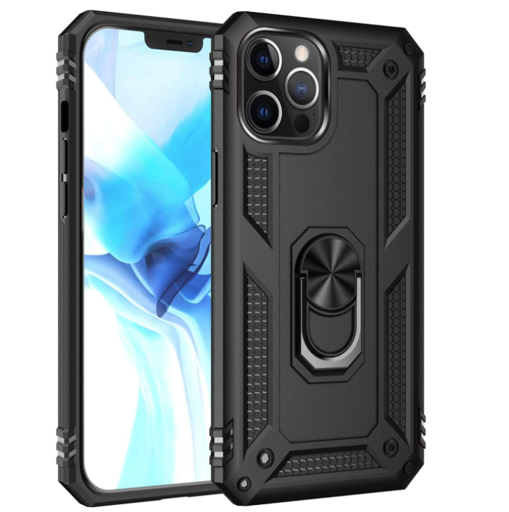iPhone 12 /12 pro phone case black ring armor anti drop shockproof rugged protective