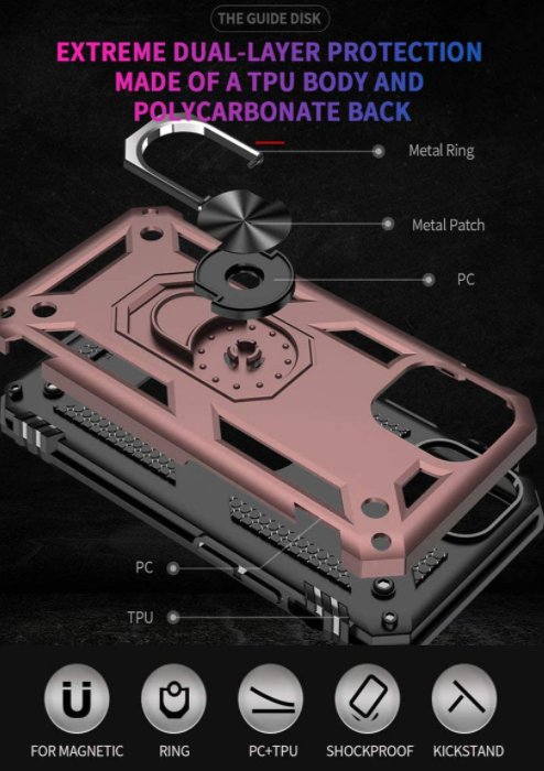 iPhone 12 /12 pro phone case rose gold ring armor anti drop shockproof rugged protective