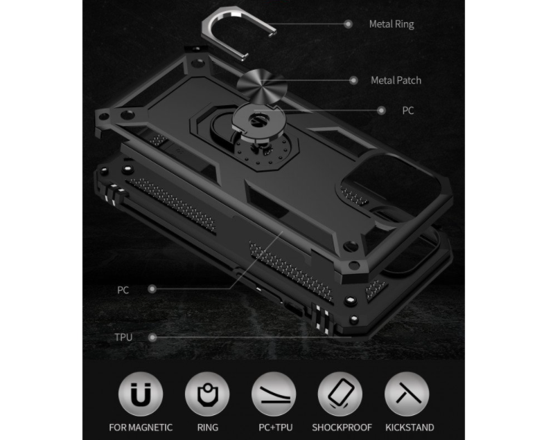 iPhone 13 Pro phone case black ring armor anti drop shockproof rugged protective