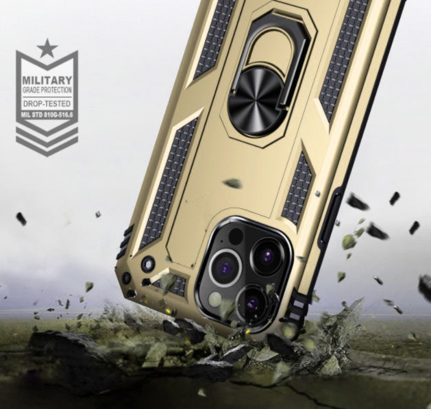 iPhone 13 Pro phone case gold ring armor anti drop shockproof rugged protective