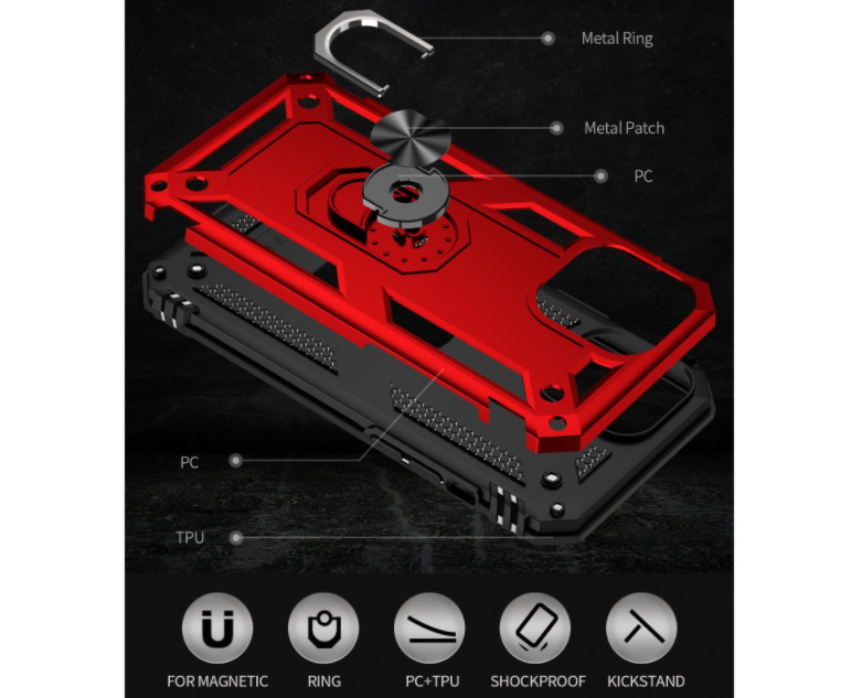 iPhone 13 Pro phone case red ring armor anti drop shockproof rugged protective