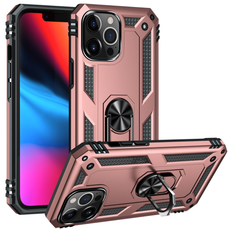 iPhone 13 Pro phone case rose gold ring armor anti drop shockproof rugged protective