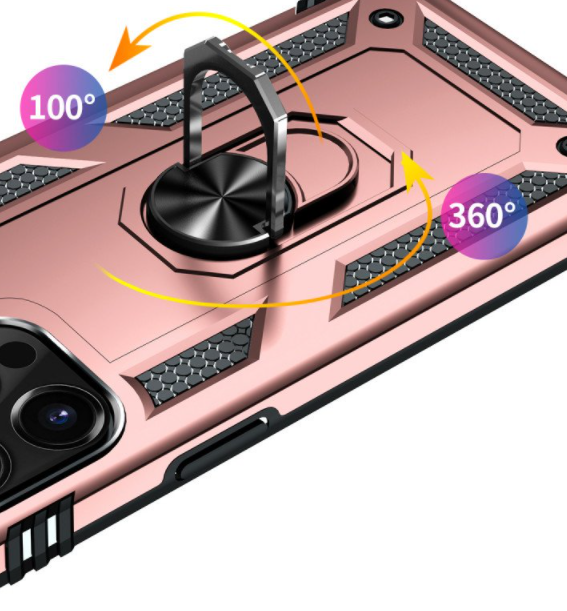 iPhone 13 Pro phone case rose gold ring armor anti drop shockproof rugged protective