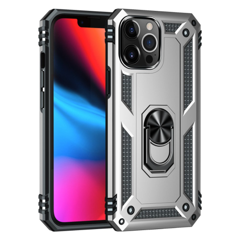 iPhone 13 Pro phone case silver ring armor anti drop shockproof rugged protective