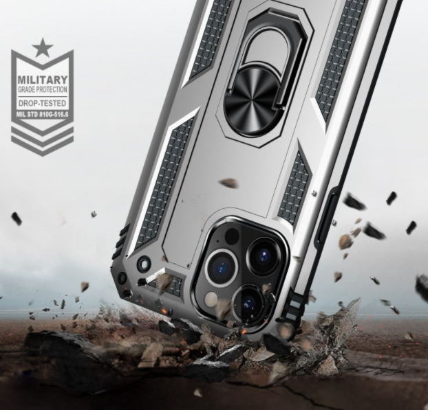 iPhone 13 Pro phone case silver ring armor anti drop shockproof rugged protective