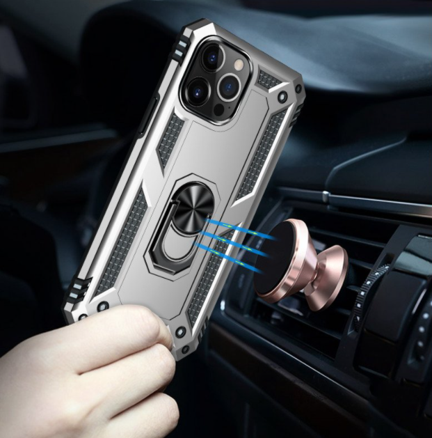 iPhone 13 Pro phone case silver ring armor anti drop shockproof rugged protective