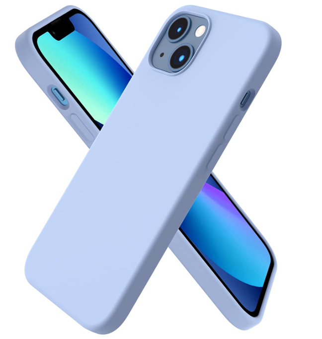 iPhone 13 & iPhone 14 Case. Soft Flexible Rubber Protective Cover light blue liquid silicone