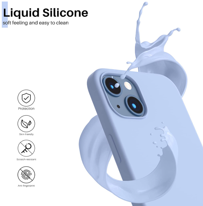 iPhone 13 & iPhone 14 Case. Soft Flexible Rubber Protective Cover light blue liquid silicone