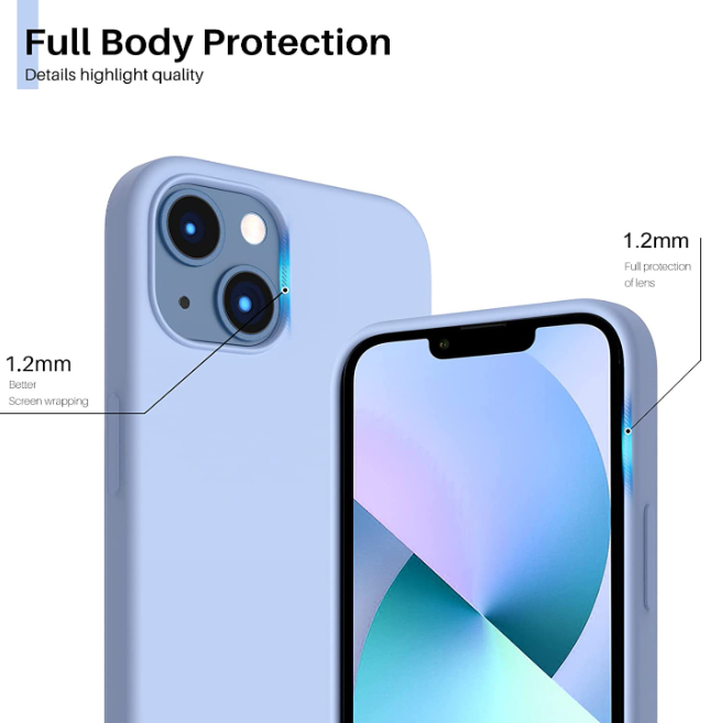 iPhone 13 & iPhone 14 Case. Soft Flexible Rubber Protective Cover light blue liquid silicone