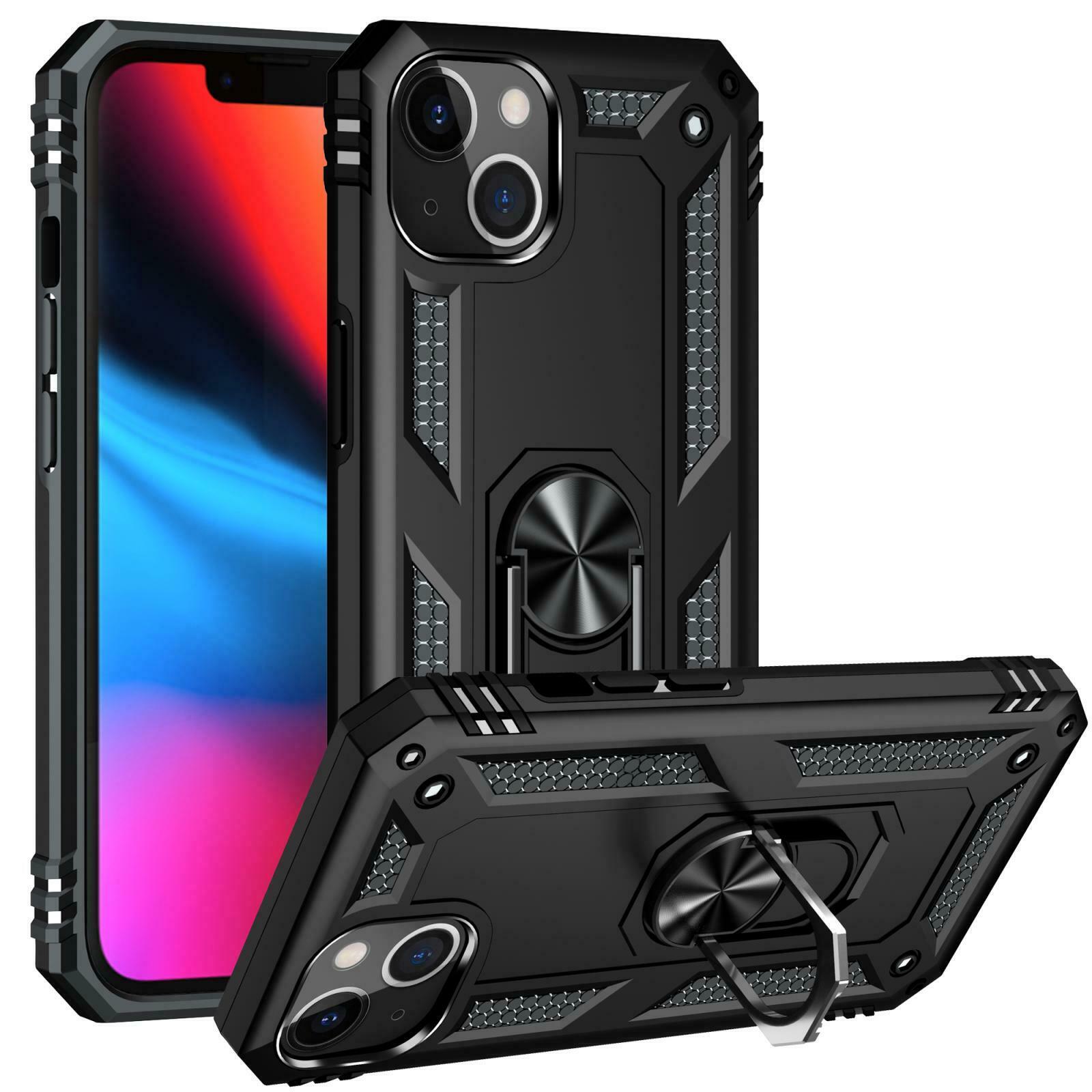 iPhone 13 & iPhone 14 Case. black ring armor anti drop shockproof rugged protective cover