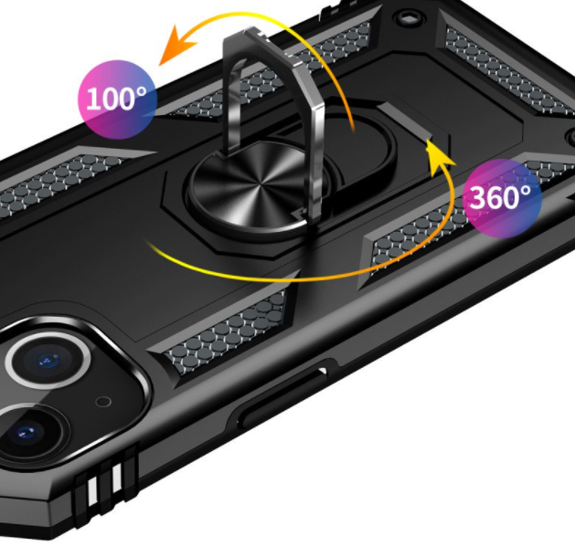 iPhone 13 & iPhone 14 Case. black ring armor anti drop shockproof rugged protective cover