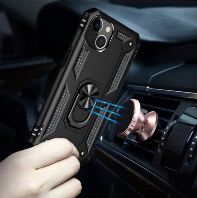 iPhone 13 & iPhone 14 Case. black ring armor anti drop shockproof rugged protective cover
