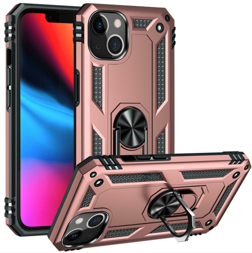 iPhone 13 & iPhone 14 Case. rose gold ring armor anti drop shockproof rugged protective