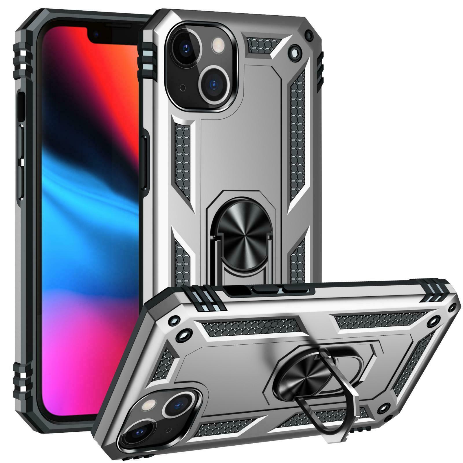 iPhone 13 & iPhone 14 Case. silver ring armor anti drop shockproof rugged protective