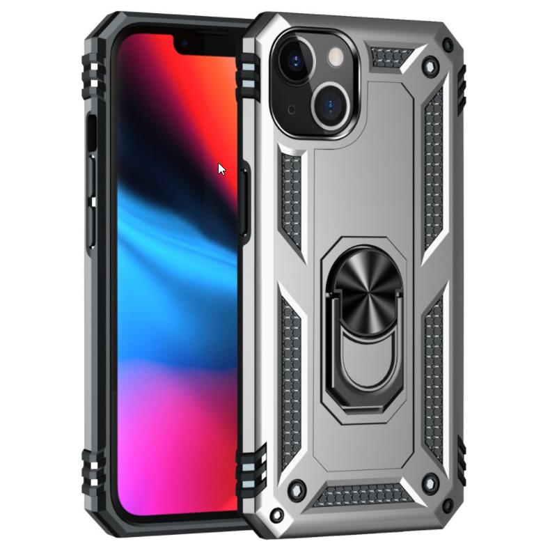 iPhone 13 & iPhone 14 Case. silver ring armor anti drop shockproof rugged protective