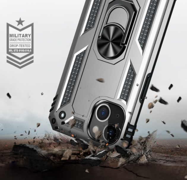 iPhone 13 & iPhone 14 Case. silver ring armor anti drop shockproof rugged protective