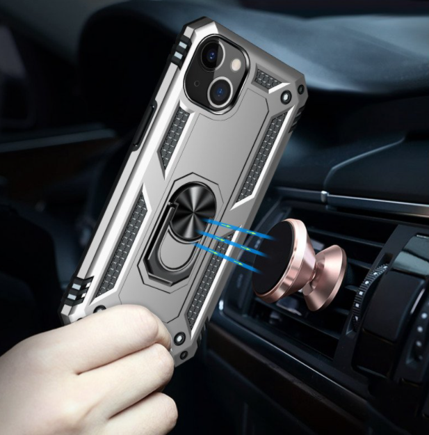 iPhone 13 & iPhone 14 Case. silver ring armor anti drop shockproof rugged protective