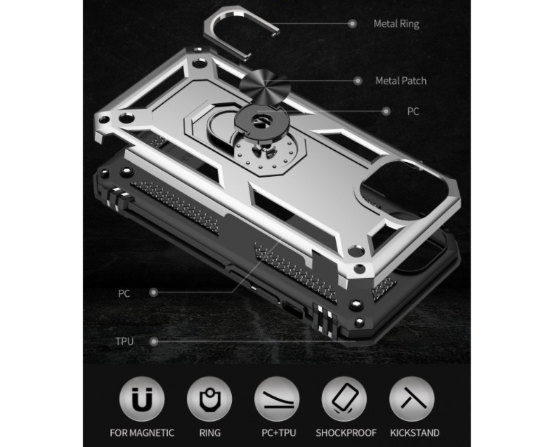 iPhone 13 & iPhone 14 Case. silver ring armor anti drop shockproof rugged protective