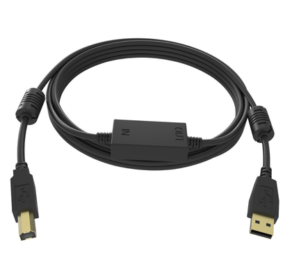 15m USB 2.0 Printer cable. USB-A (M) to USB-B (M). Bandwidth 480mbit/s. 28+24 AWG. Ferrite cores. Black. Vision