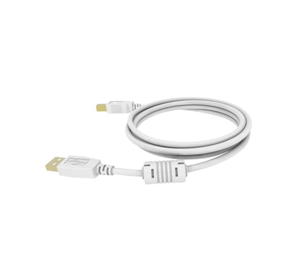 1m USB 2.0 Printer cable. USB-A (M) to USB-B (M). Bandwidth 480mbit/s. 28+24 AWG. Ferrite cores. White. Vision