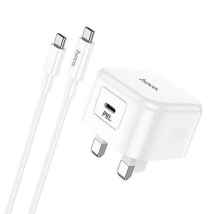 20W PD USB-C Plug with cable for Android, iPhone 15 & iPad (2020 or later). Fast Charger. Power Delivery. 5 to 12V. 1.67A to 3A. Hoco Nk100
