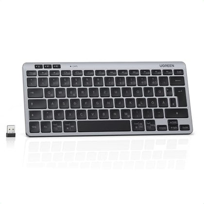 UGREEN Bluetooth Wireless Keyboard Multi Device Easy Switch Portable Mini Keyboard 500 Day Battery Silent Typing Ergonomic Keys QWERTY UK Layout BT5.3 2.4G