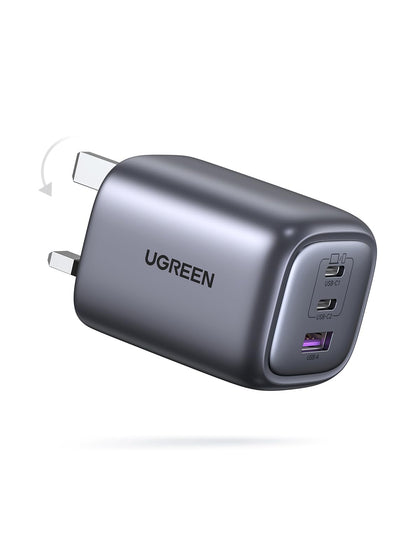 UGREEN Nexode 65W USB C Charger, Foldable GaN Fast Charger 3-Port Plug PPS/PD3.0, Compatible with MacBook Pro/Air, iPhone 16/15, iPad, Galaxy S24/S23, Steam Deck