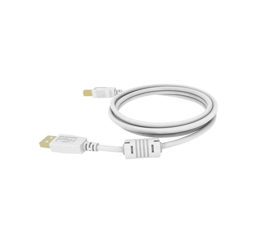 5m USB 2.0 Printer cable. USB-A (M) to USB-B (M). Bandwidth 480mbit/s. 28+24 AWG. Ferrite cores. White. Vision
