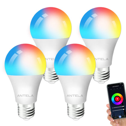 Smart Bulb E27 9W 806LM RGB 2700K-6500K Multi-coloured Dimmable WiFi Light Bulbs, Smart Life App Control, Compatible with Alexa Google Home, 4 Pack