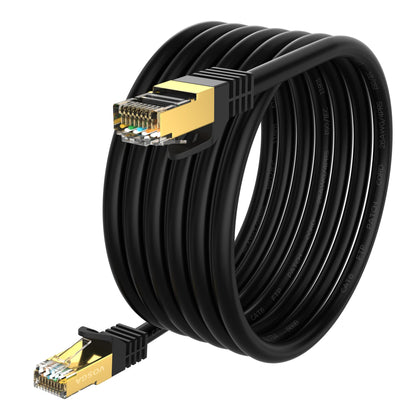 Cat 6 Ethernet Cable 15M/50 ft,FTP-550MHZ-Shielded CAT6 RJ45 Network LAN Waterproof Direct Burial Internet Cord 15M Round Black