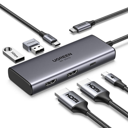 UGREEN Revodok 206 USB C Docking Station (6-in-1), Dual 4K@60Hz, Single 8K@30Hz, 100W PD, 3x 5Gbps USB Data Ports, Dock for Thinkpad, HP, Dell, More
