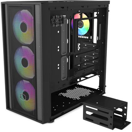 Cooler Master MasterBox 600 E-ATX Case – 4 ARGB Fans, Back-Connect Ready, 420mm Radiator, USB-C, Tempered Glass