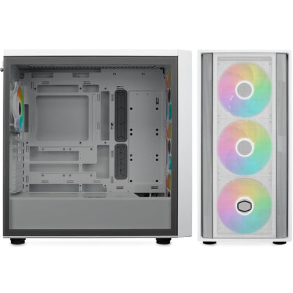 Cooler Master MasterBox 600 White E-ATX PC Case – 4 ARGB Fans, USB-C, Back-Connect Ready, 420mm Radiator Support, Tempered Glass