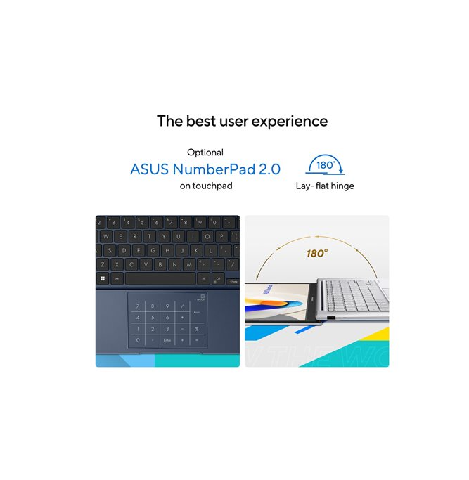 ASUS VivoBook 14, 180 degree hinge design, Intel Core i7, 1355U, up to 5 GHz, Win 11 Home, Intel Iris Xe Graphics, 16 GB RAM, 512 GB