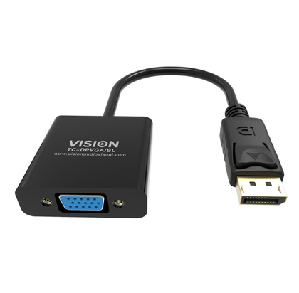 DisplayPort to VGA Adaptor. Vision Professional. HD 1920 x 1080. Black.