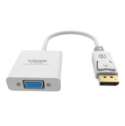 DisplayPort to VGA Adaptor. Vision Professional. HD 1920 x 1080. White.