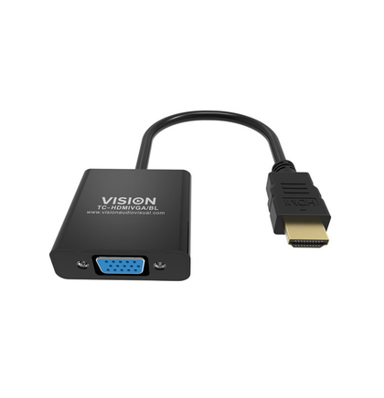 HDMI to VGA 15cm Adapter. Male to Female. Professional installation-grade. Black. VISION