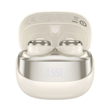 HOCO EW200 Elegant Wireless Bluetooth 5.4 Earbuds – Milky White, Touch Control, LED Display, Sleep-Friendly Design