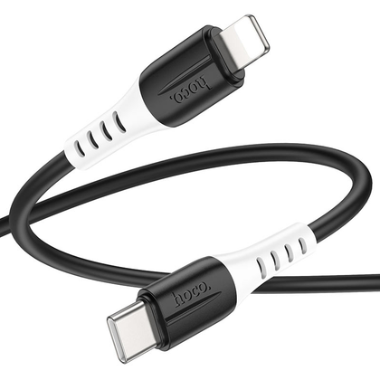 Hoco 1M 20W PD 3A USB-C to iPhone 5 to 14, iPad (pre 2019) Silicone cable. Fast charge and data transfer. X82 Black