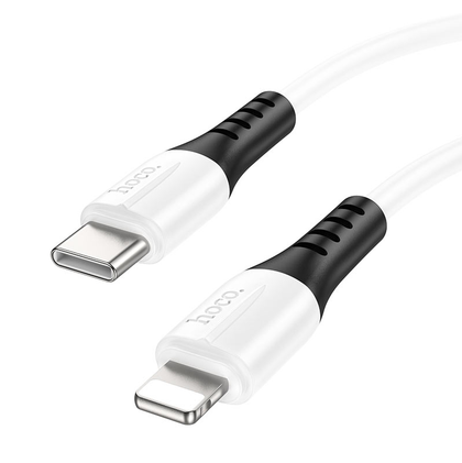 Hoco 1M 20W PD 3A USB-C to iPhone 5 to 14, iPad (pre 2019) Silicone cable. Fast charge and data transfer. X82 White